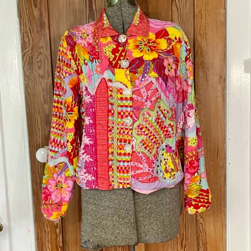 Vintage Sandy Starkman Patchwork Embroidered Festival Statement Jacket Sz M 🍄
